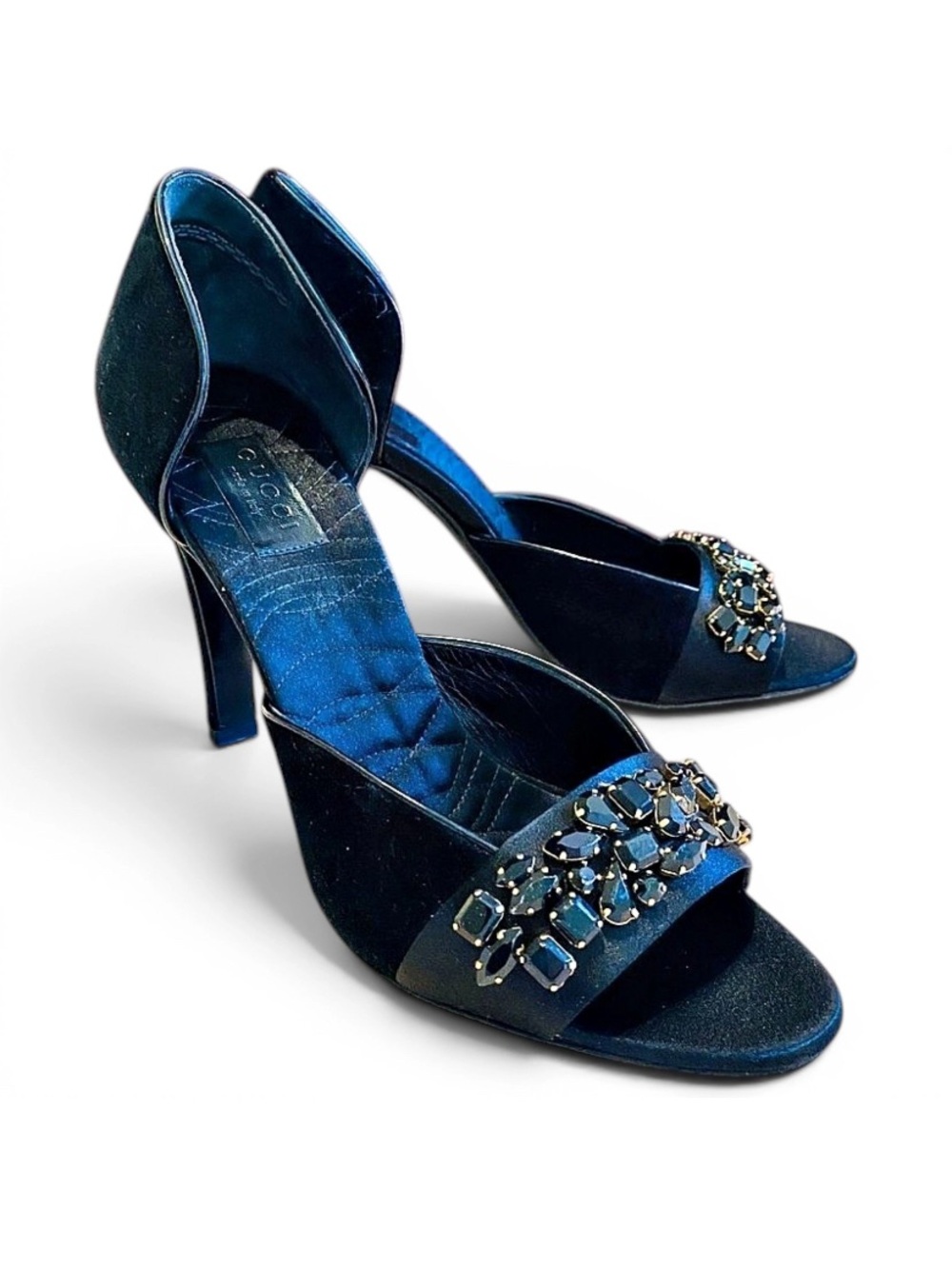 🛍️ Gucci Authentic Black Velvet Crystal Embellished D'Orsay Pumps size 9.